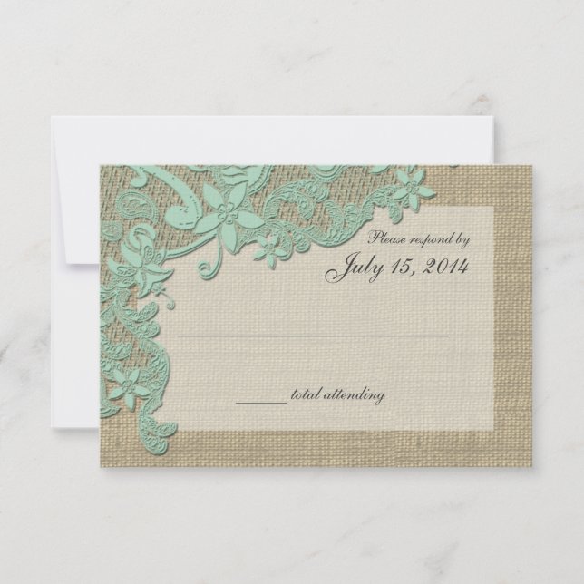 Vintage Country Lace Design Mint Green RSVP Card (Front)