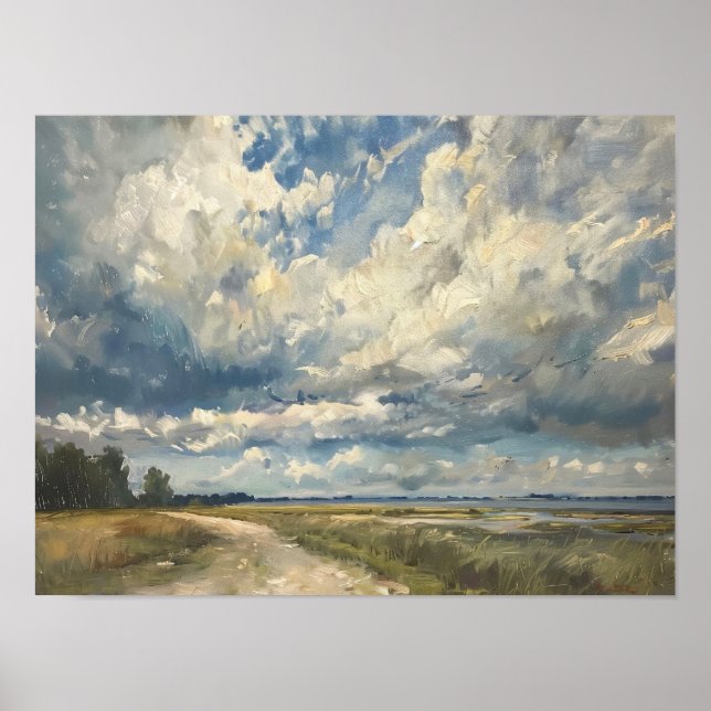 Vintage Country Landscape Painting, Neutral Cloud  Poster (Front)
