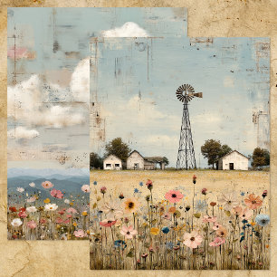 VINTAGE COUNTRY MIXED MEDIA SCRAPBOOK PAPER