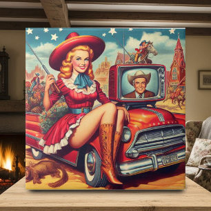 Vintage Country Pin-Up Illustration Tile