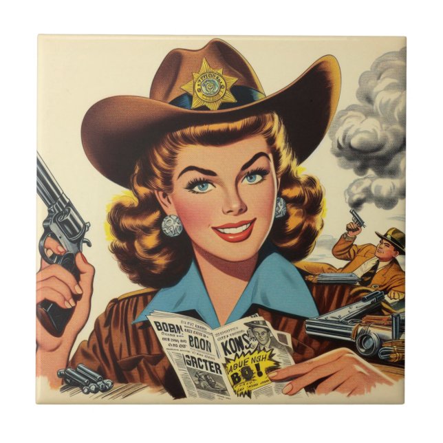Vintage Country Pulp Girl Tile (Front)