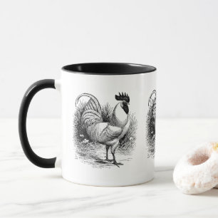 Vintage Country Rooster black white mug