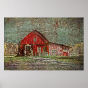 Vintage Country Rustic Old Red Texture Barn Poster