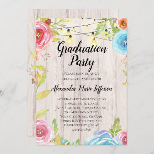 Vintage Country Rustic String Lights Graduation Invitation
