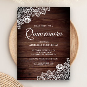 Vintage Country Rustic Wood Lace Quinceanera Invitation