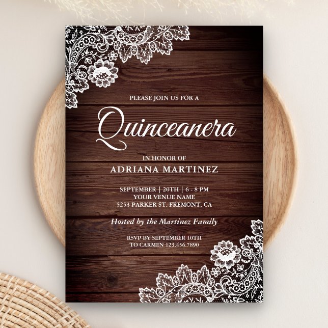 Vintage Country Rustic Wood Lace Quinceanera Invitation (Creator Uploaded)
