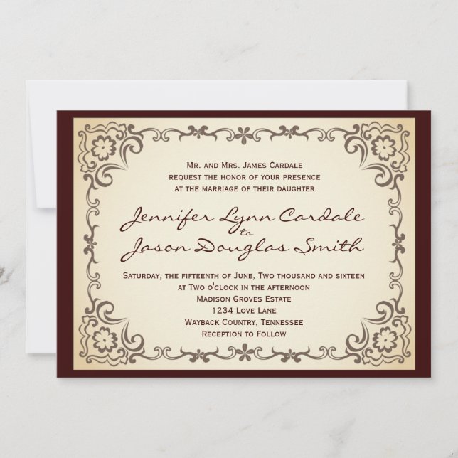 Vintage Country Scroll Frame Wedding Invitations (Front)