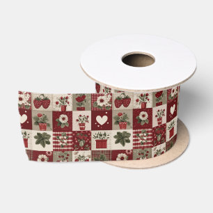 Vintage Country Strawberry Patchwork Pattern Satin Ribbon