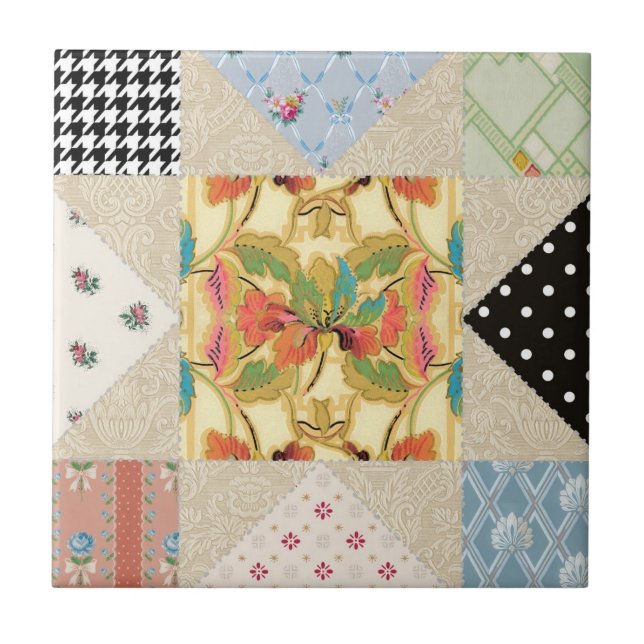 Vintage Country Style Evening Star Quilt Pattern Tile (Front)