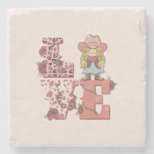 Vintage Country-Style "Love" with a Blonde Cowgirl Stone Coaster