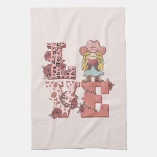 Vintage Country-Style "Love" with a Blonde Cowgirl Tea Towel