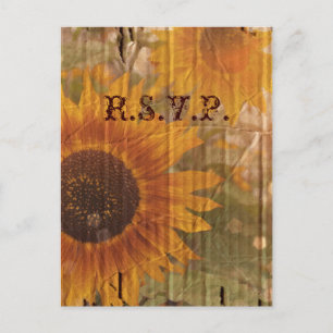 vintage country sunflower wedding response RSVP Invitation Postcard