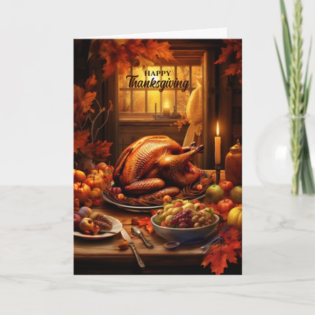 Vintage Country Turkey Dinner Thanksgiving Holiday Card (Front)