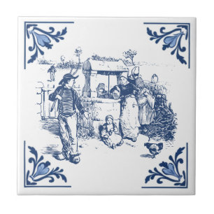 Vintage Country Water Well Delft Blue and White Tile