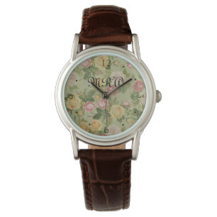 Vintage Country Weathered Floral Monogrammed Watch