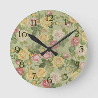 Vintage Country Weathered Floral Round Clock