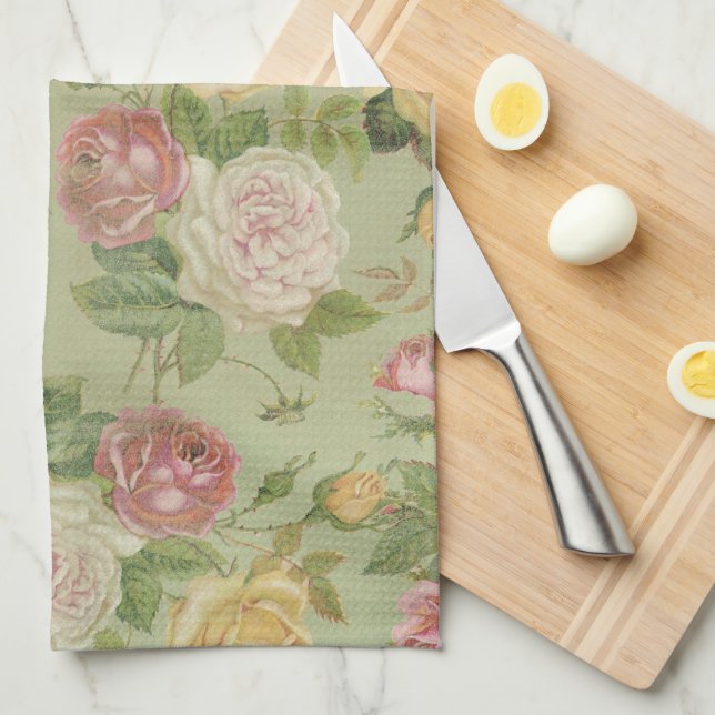 Vintage Country Weathered Floral Tea Towel (Quarter Fold)