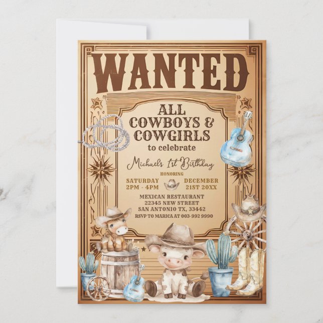Vintage Country Western Wanted Birthday Invitation (Front)