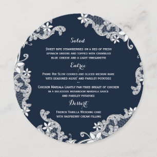 Vintage Country White Floral Navy Blue Round Menu