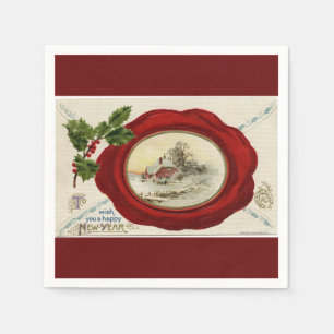 Vintage Country Winter Scene Happy New Year Paper Napkin