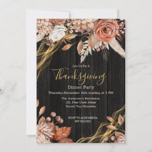 Vintage Country Wood Floral Thanksgiving Dinner Invitation