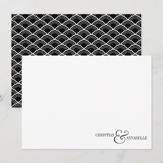 Vintage Couple Black Scallop Wedding Stationery Card (Front/Back)