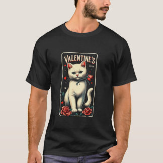 Vintage Couple Cute Cat Lover Happy Valentine Day  T-Shirt