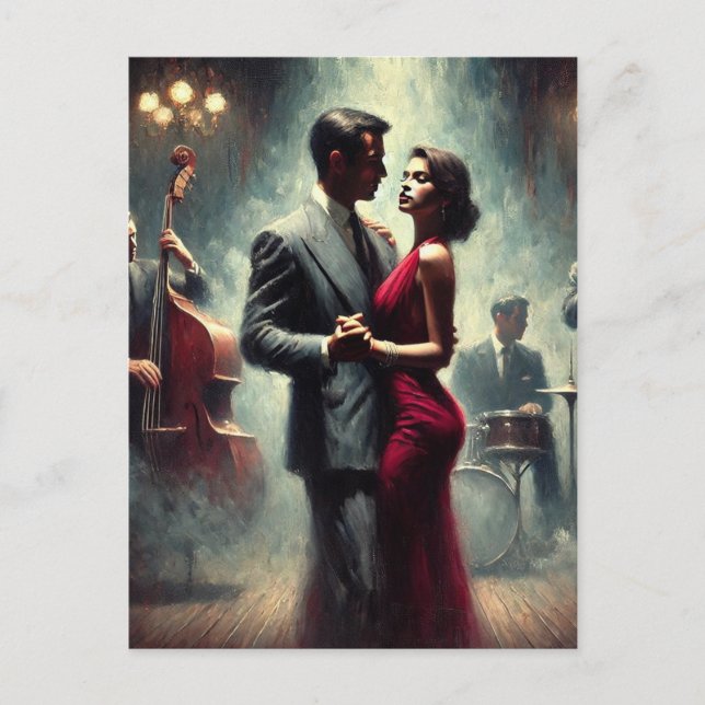 Vintage Couple Dancing Jazz Club Postcard (Front)