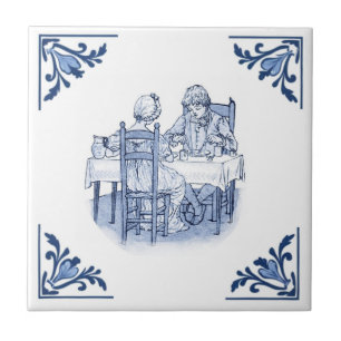 Vintage Couple Eating Delft Blue & White Kitchen Tile