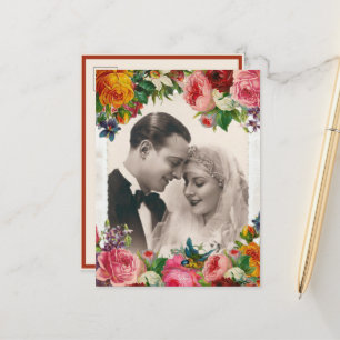 Vintage Couple in Love Wedding Roses Save the Date Announcement Postcard