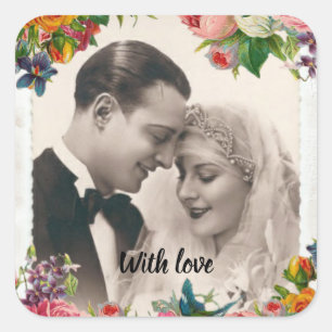 Vintage Couple in Love Wedding Roses Square Sticker