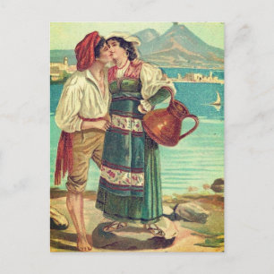 Vintage Couple Kissing in Italy Postcard