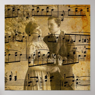 Vintage Couple Muscial Notes Poster