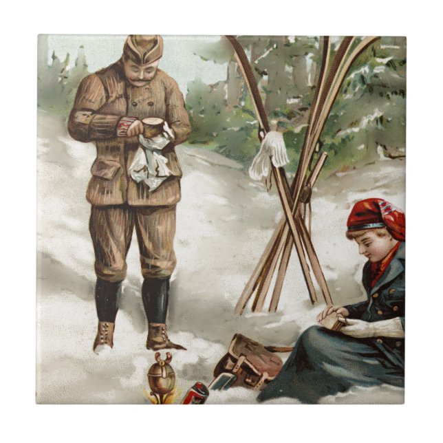 vintage  couple on a ski tour tile (Front)