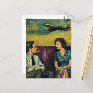 Vintage Couple on the Couch Plane in the Sky Postcard