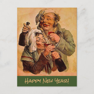 Vintage couple share Tonic Happy New Year toast PC Postcard