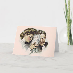 Vintage Couple With White Cat Greeting Card