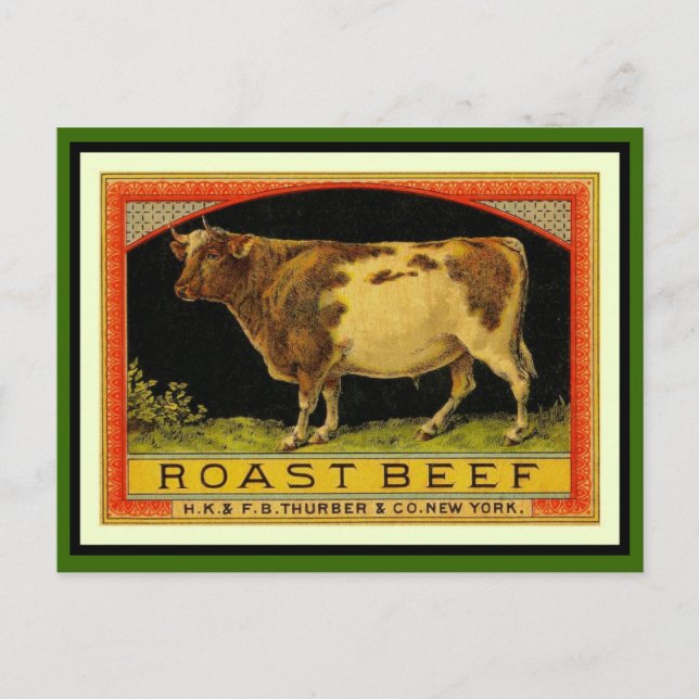 Vintage cow,bull,roast,beef, label - Post Card (Front)