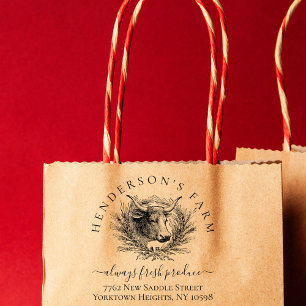 Vintage Cow Custom Cattle Farm Return Address Rubber Stamp