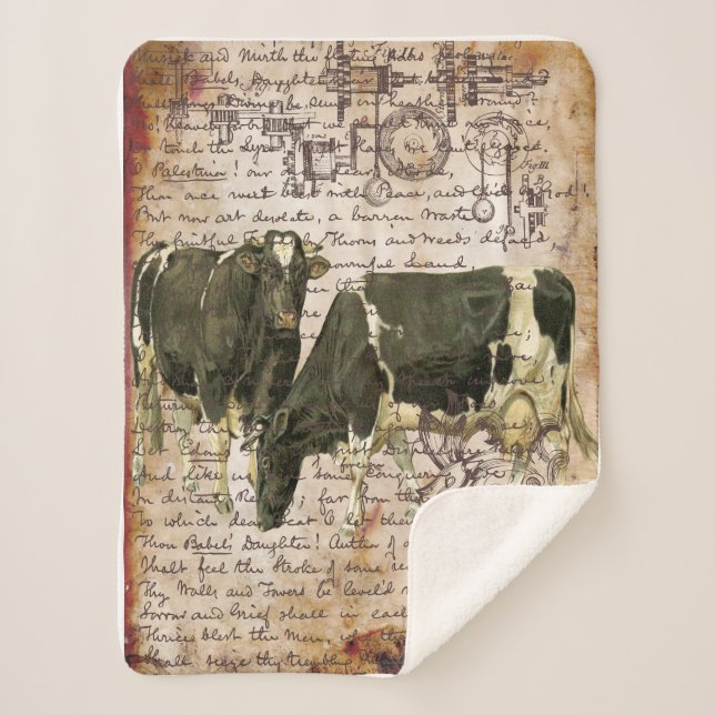 Vintage Cow Design Sherpa Blanket (Front)