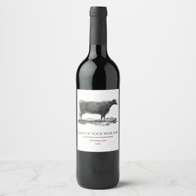 Vintage cow etching wine label (Front)