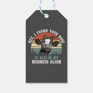 Vintage Cow Hey I Found Your Nose It Was In My Bus Gift Tags