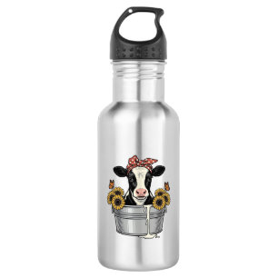 Vintage Cow in Tub Sunflower Butterfly Vector Desi 532 Ml Water Bottle
