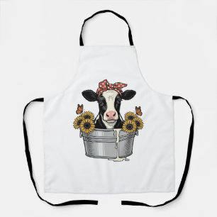 Vintage Cow in Tub Sunflower Butterfly Vector Desi Apron