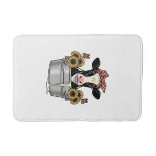 Vintage Cow in Tub Sunflower Butterfly Vector Desi Bath Mat