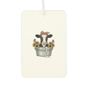 Vintage Cow in Tub Sunflower Butterfly Vector Desi Car Air Freshener