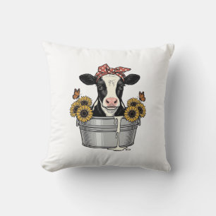 Vintage Cow in Tub Sunflower Butterfly Vector Desi Cushion