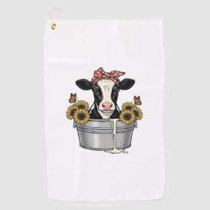 Vintage Cow in Tub Sunflower Butterfly Vector Desi Golf Towel