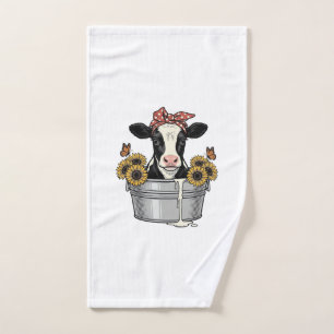 Vintage Cow in Tub Sunflower Butterfly Vector Desi Hand Towel