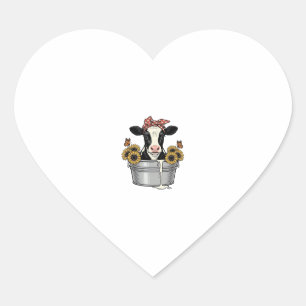 Vintage Cow in Tub Sunflower Butterfly Vector Desi Heart Sticker